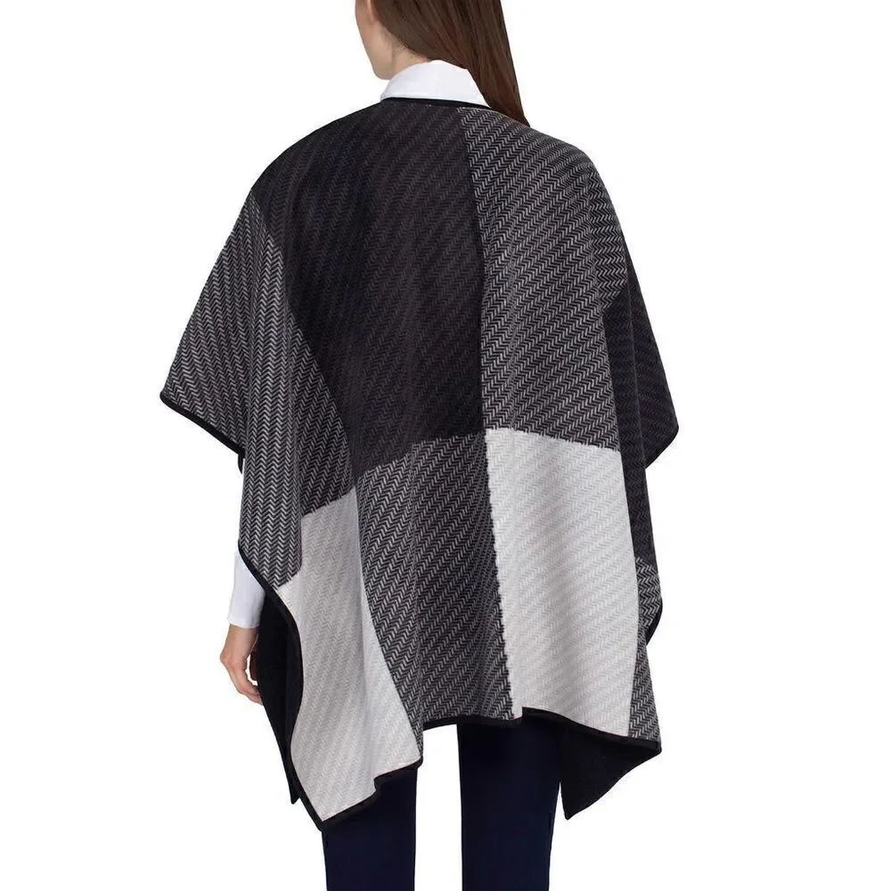Ike Behar Ladies Reversible Poncho Style Wrap with High Pile Fleece - Picture 5 of 16